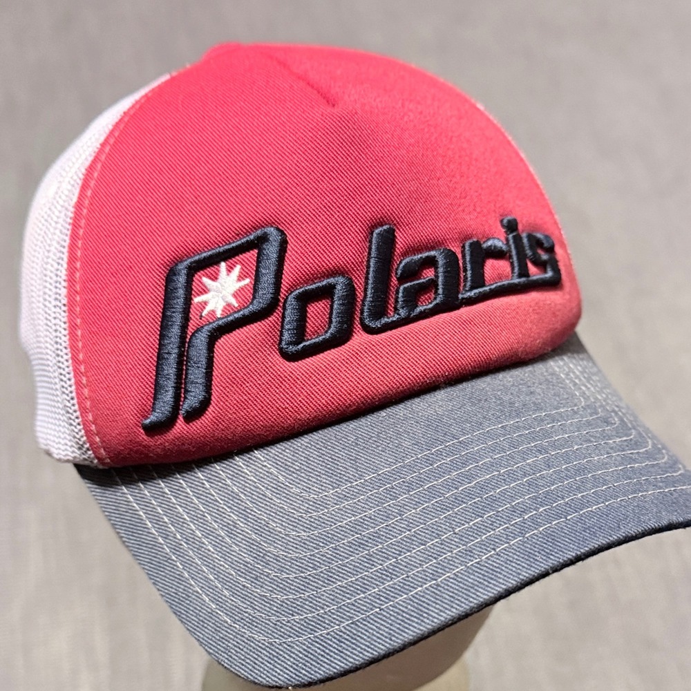 Polaris Trucker Hat Mens Red White‎ Blue Yupoong Classics Snapback Mesh Cap